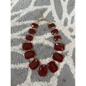 Dark Red Stone Chico’s Statement Necklace with Gold Chain